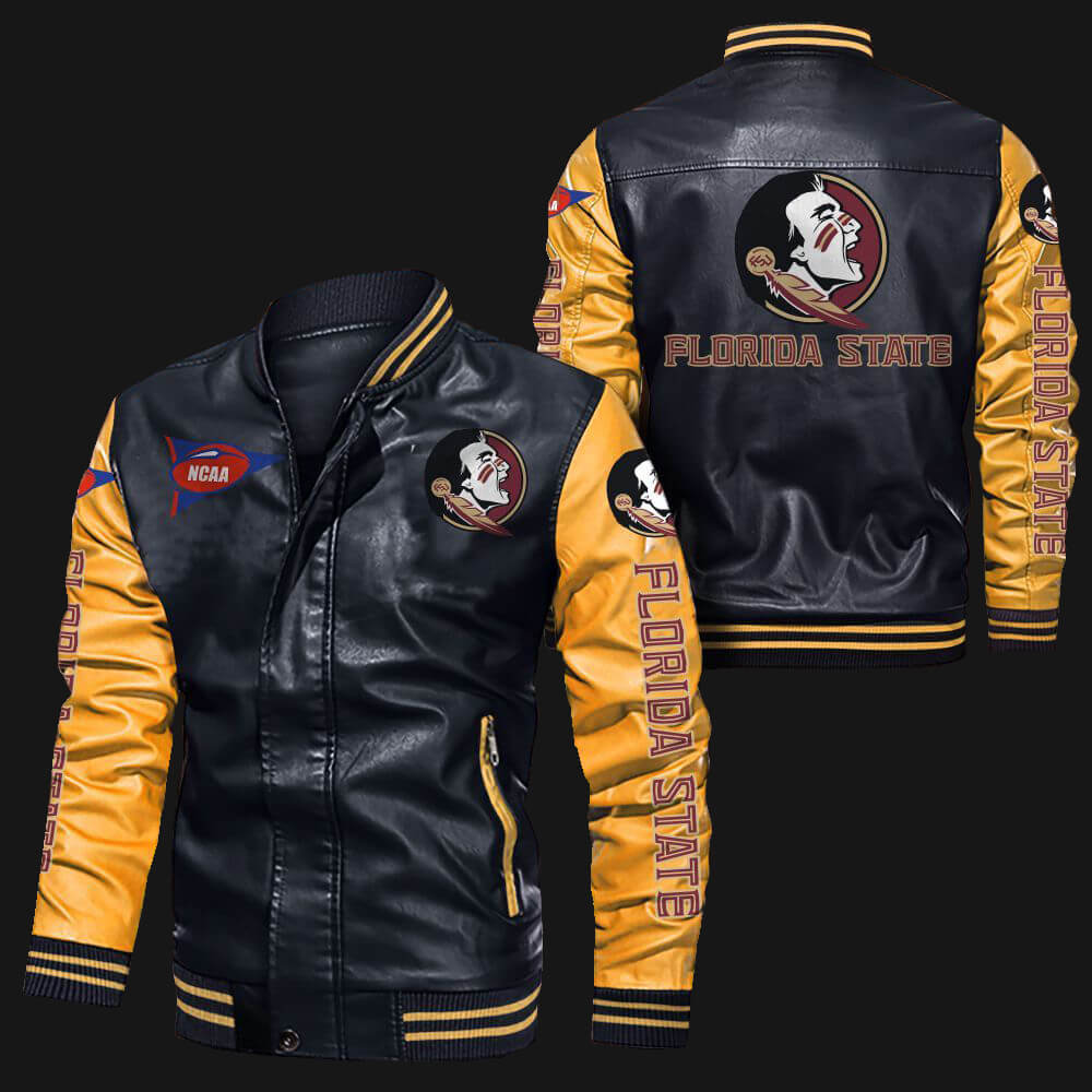 Black Yellow Florida State Seminoles Leather Jacket Black Yellow Florida State Seminoles Leather Jacket