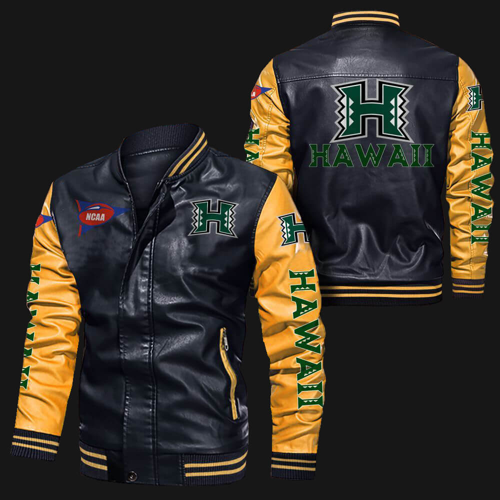 Black Yellow Hawaii Rainbow Warriors Leather Jacket Black Yellow Hawaii Rainbow Warriors Leather Jacket