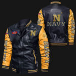 Black Yellow Navy Midshipmen Leather Jacket