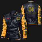 Black Yellow Notre Dame Fighting Irish Leather Jacket