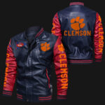 Blue Red Clemson Tigers Leather Jacket