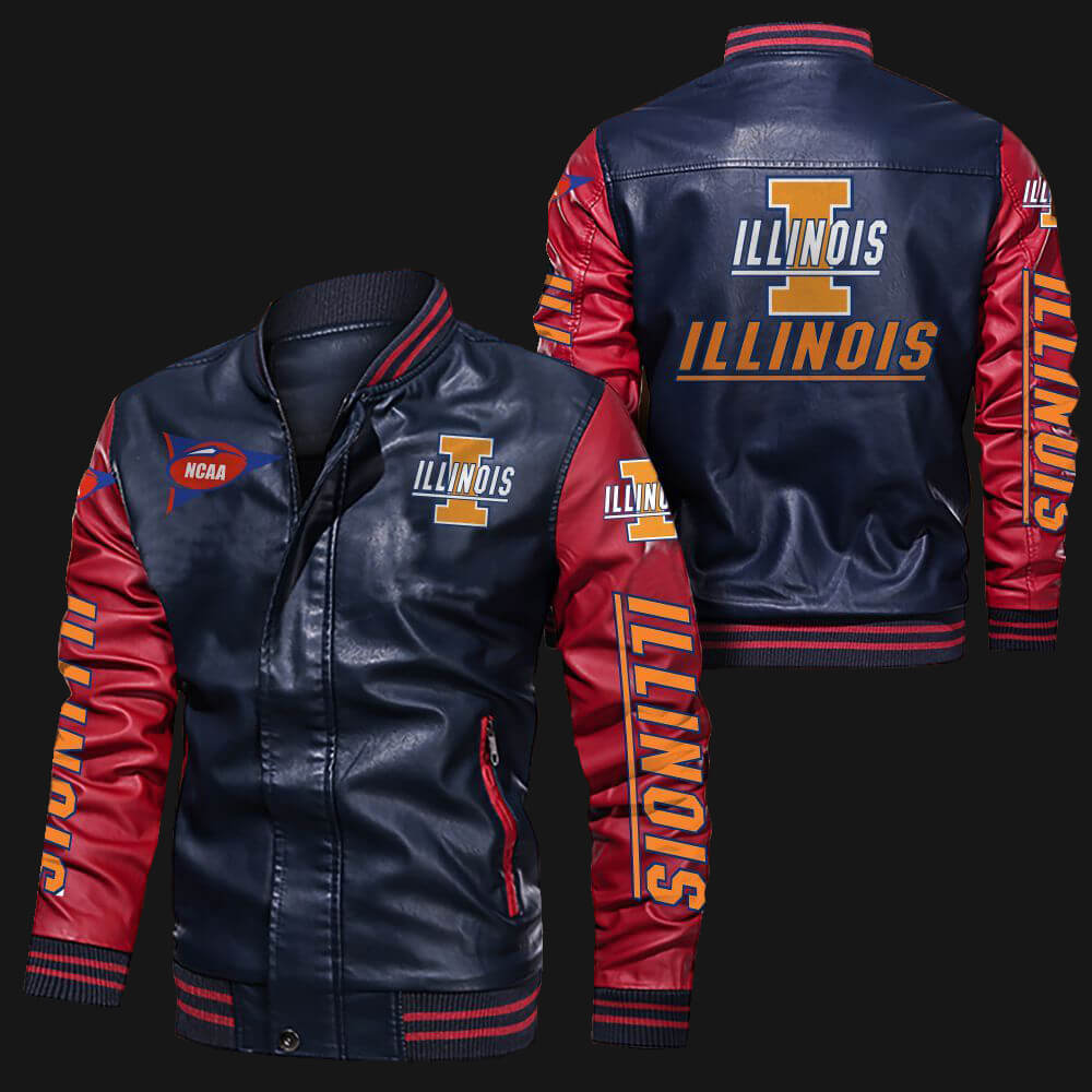 Blue Red Illinois Fighting Illini Leather Jacket Blue Red Illinois Fighting Illini Leather Jacket