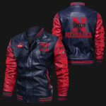 Blue Red Nebraska Cornhuskers Leather Jacket