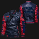 Blue Red Nevada Wolf Leather Jacket