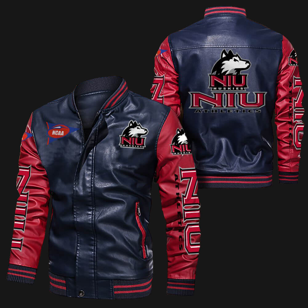 Blue Red Northern Illinois Huskies Leather Jacket Blue Red Northern Illinois Huskies Leather Jacket