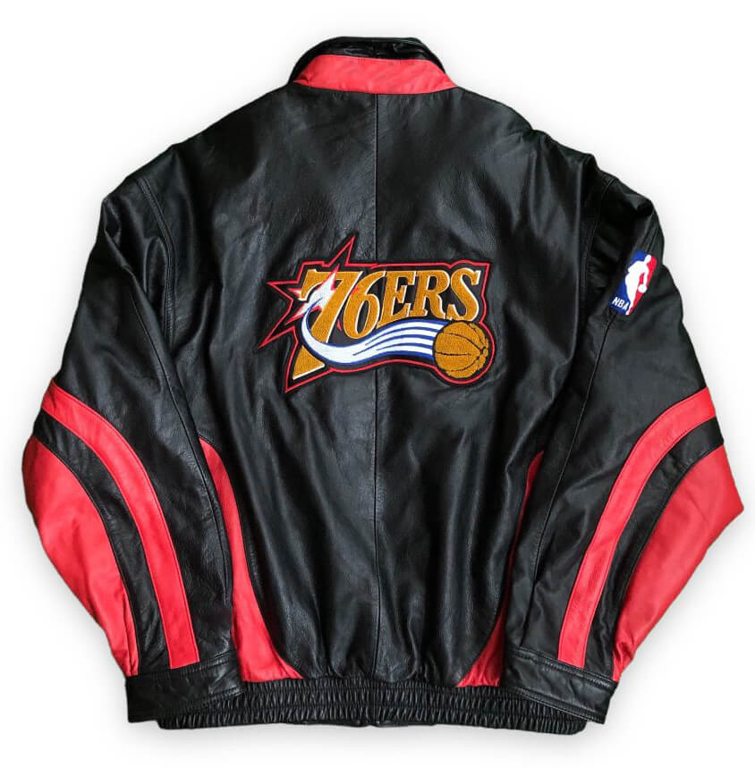 Maker of Jacket Sports Leagues Jackets NBA Teams Vintage Philadelphia 76ers Black Satin