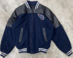 NFL Tennessee Titans Navy Blue Wool Leather Jacket