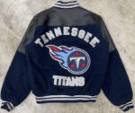 NFL Tennessee Titans Navy Blue Wool Leather Jacket