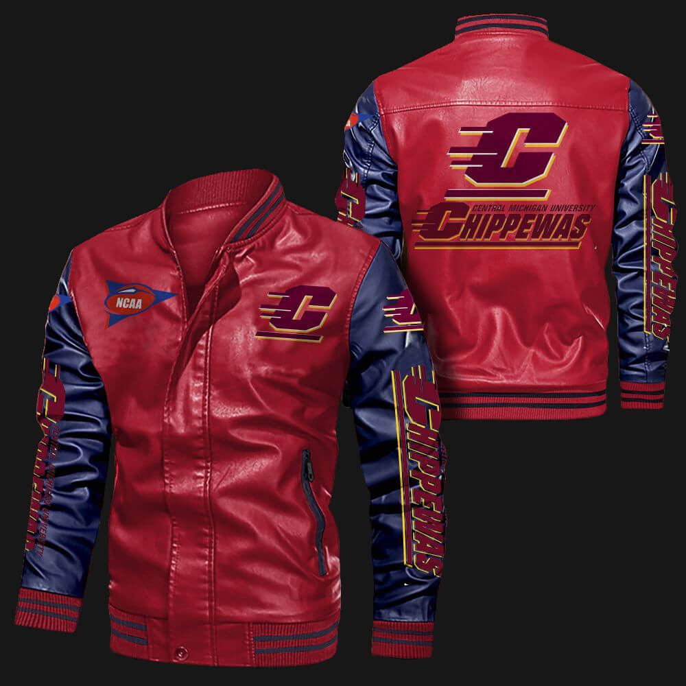 Red Blue Central Michigan Chippewas Leather Jacket Red Blue Central Michigan Chippewas Leather Jacket