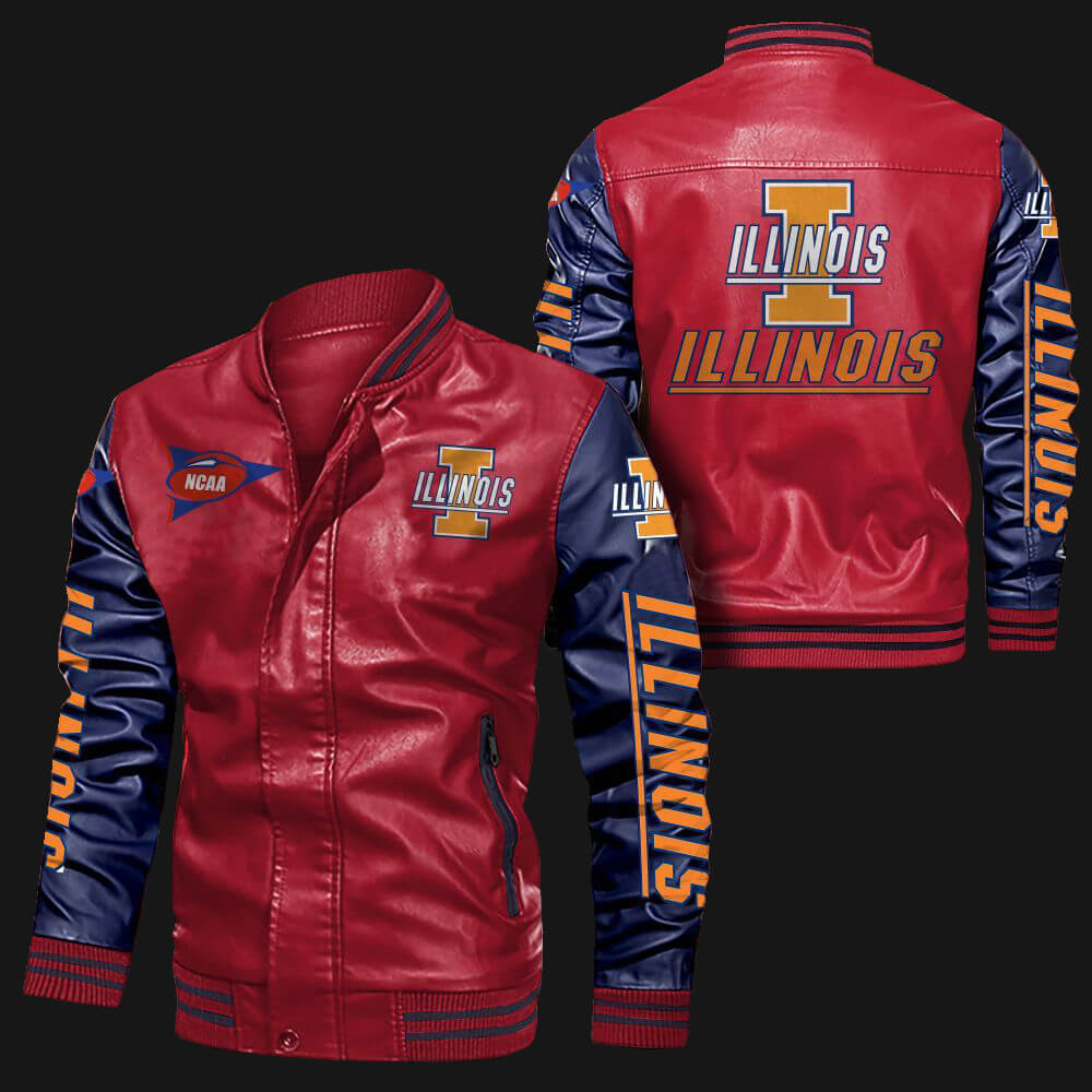 Red Blue Illinois Fighting Illini Leather Jacket