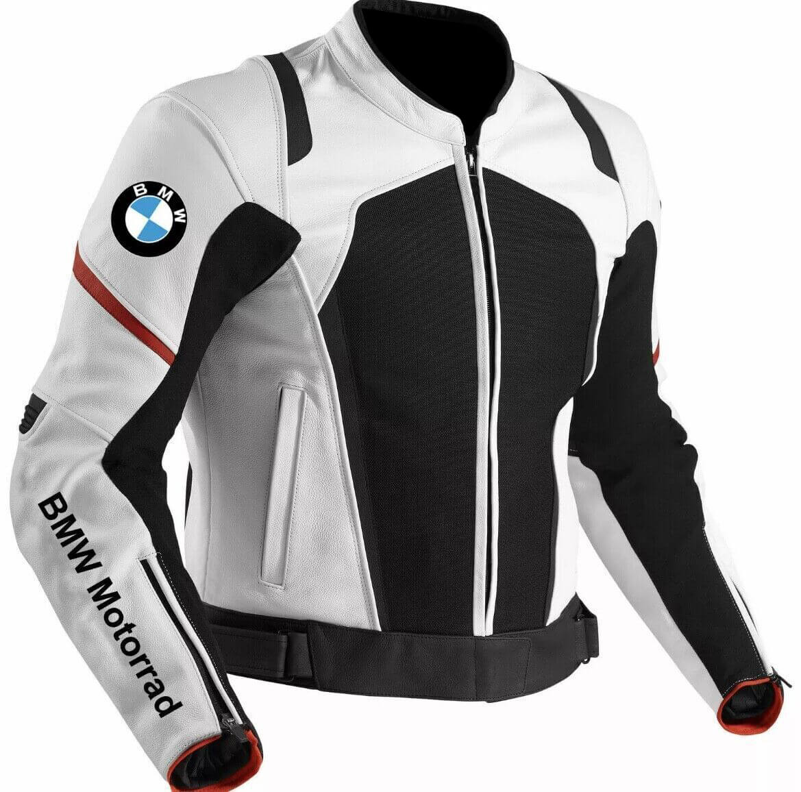 White Black BMW Motorrad Motorcycle Leather Jacket - Maker of Jacket