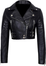 Women's Biker Style Black Short Leather Jacket