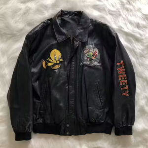 Looney-Tunes-Tweety-Bird-Black-Leather-Jacket