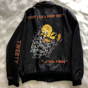 Looney-Tunes-Tweety-Bird-Black-Leather-Jacket