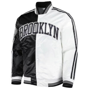 Brooklyn Nets Starter Pick & Roll Satin Full-Snap Varsity Jacket - Black