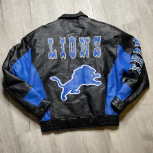NFL Team Detroit Lions Black And Blue Leather Jacket