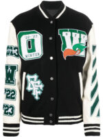 Full-Snap Wool Monogram Off-White Black Varsity Jacket