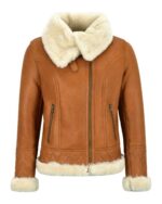 Women's-Tan-Brown-Bomber-Fur-Leather-Jacket