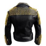 Black Punk Golden Spike Studded Leather Jacket
