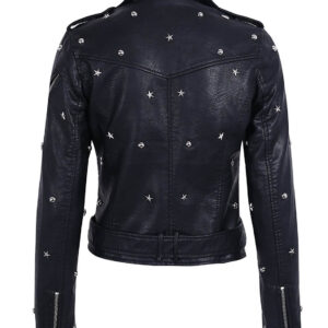 Black Star Studded Biker Leather Jacket