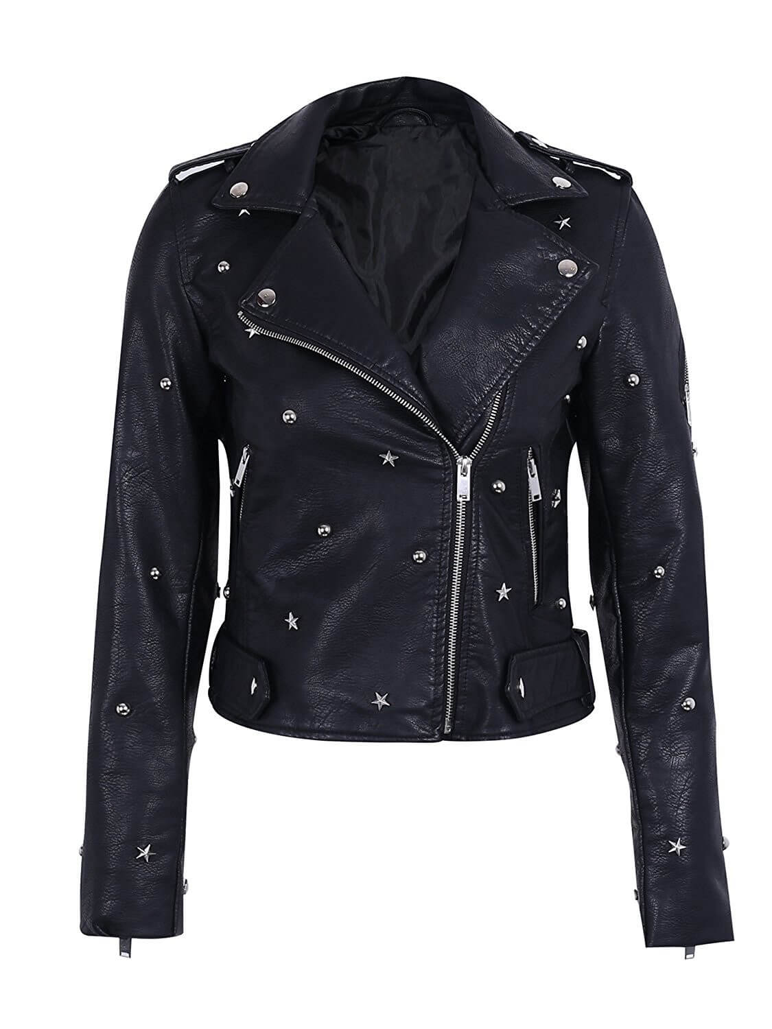 Black Star Studded Biker Leather Jacket