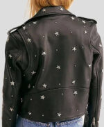 Black Star Studded Cropped Biker Leather Jacket