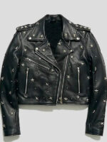 Black Star Studded Cropped Biker Leather Jacket