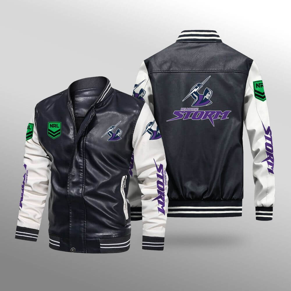 Black White Melbourne Storm NRL Bomber Jacket Black White Melbourne Storm NRL Bomber Jacket