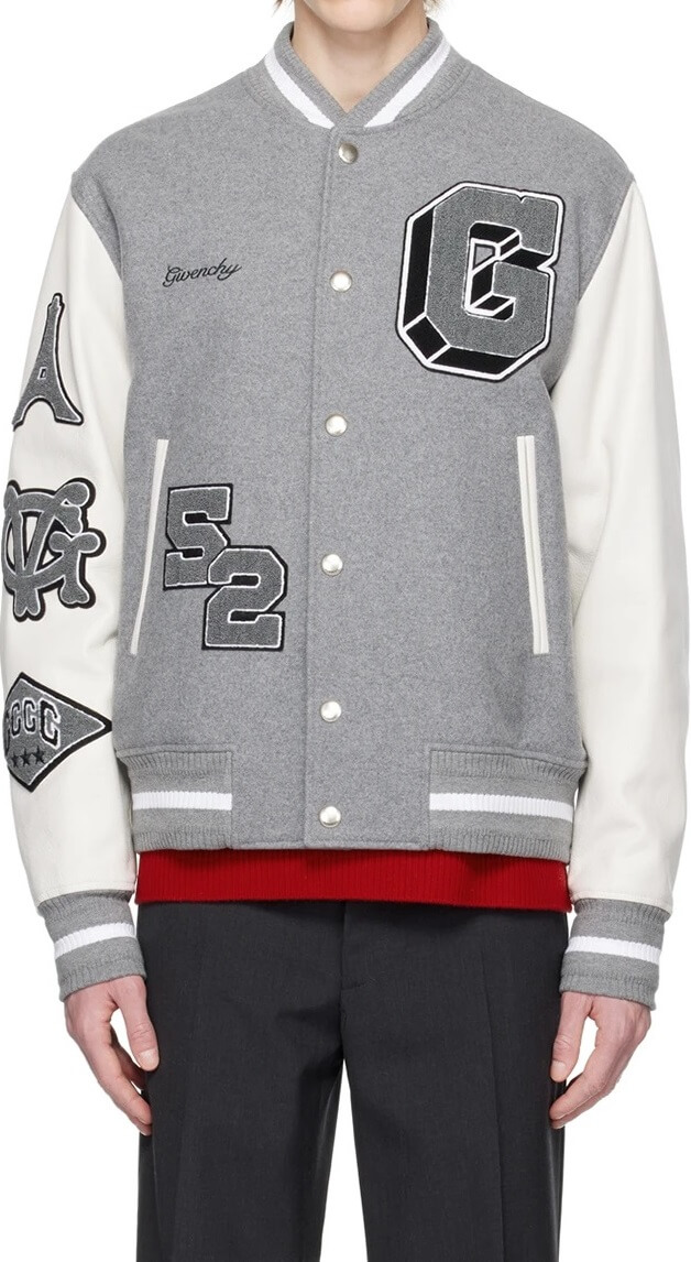Givenchy Grey White Classic Varsity Jacket Maker of Jacket