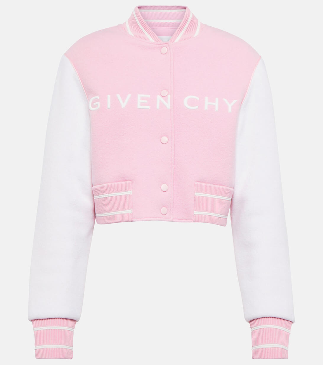 Givenchy Pink White Cropped Varsity Jacket Maker of Jacket