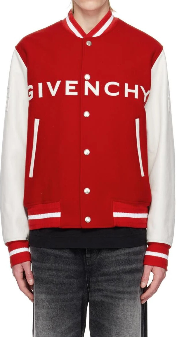 Givenchy Red White Varsity Bomber Jacket Maker of Jacket