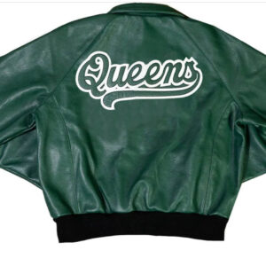 Green Queens Bomber Leather Jacket