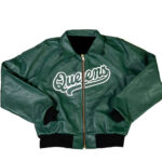 Green Queens Bomber Leather Jacket