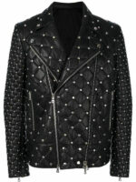 Men's Silver Studs Quilted Style Biker Leather Jacket