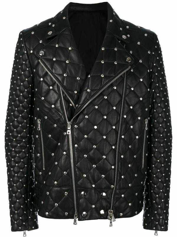 Men's-Silver-Studs-Quilted-Style-Biker-Leather-Jacket-(1) Men's Silver Studs Quilted Style Biker Leather Jacket