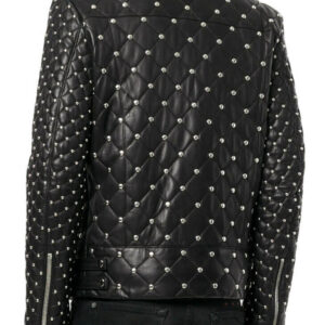 Men's Silver Studs Quilted Style Biker Leather Jacket