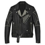 Star Studded Handmade Black Biker Leather Jacket