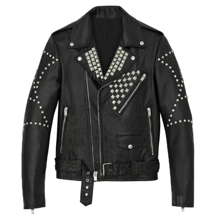 Star-Studded-Handmade-Black-Biker-Leather-Jacket-(3) Star Studded Handmade Black Biker Leather Jacket