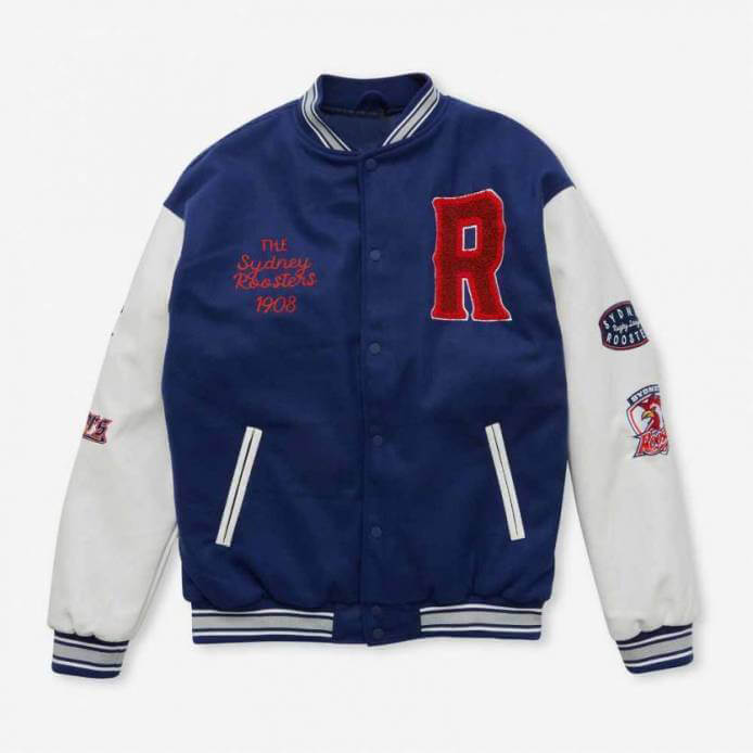 Sydney Roosters 2023 NRL Blue White Varsity Jacket (1) Sydney Roosters 2023 NRL Blue White Varsity Jacket