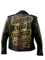 Black Behold the Raving Queen Biker Studded Leather Jacket