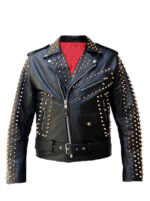 Black Behold the Raving Queen Biker Studded Leather Jacket
