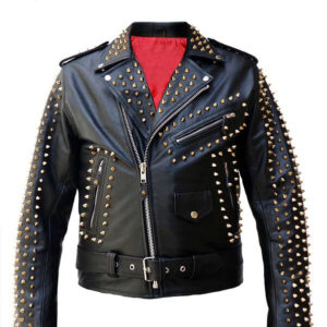Black Behold the Raving Queen Biker Studded Leather Jacket