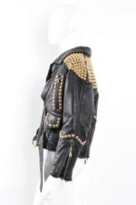 Black Dome Golden Studded Biker Leather Jacket