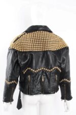 Black Dome Golden Studded Biker Leather Jacket