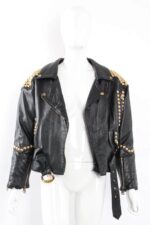 Black Dome Golden Studded Biker Leather Jacket