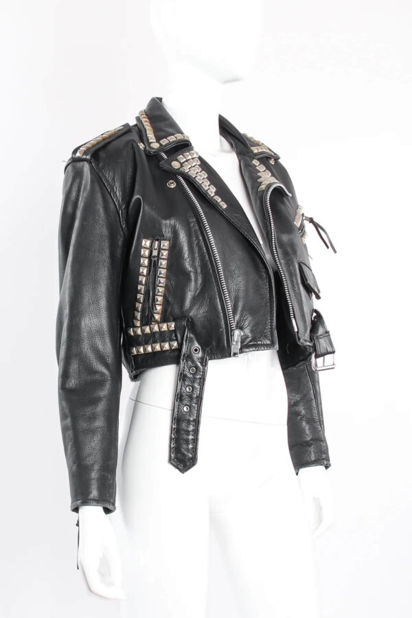 Black Eagle Silver Studded Moto Biker Leather Jacket