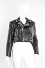 Black Eagle Silver Studded Moto Biker Leather Jacket