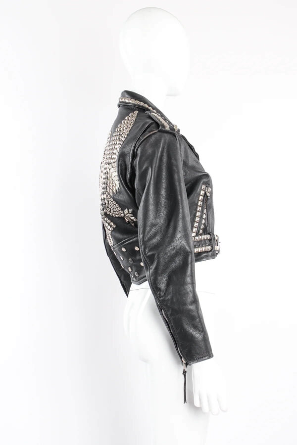 Black Eagle Silver Studded Moto Biker Leather Jacket