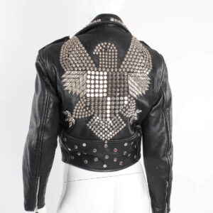Black Eagle Silver Studded Moto Biker Leather Jacket