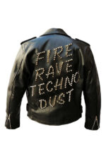 Black Fire Rave Techno Dust Biker Studded Leather Jacket